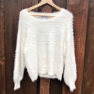 London Kaye Ivory Fluffy Scoop Neck Sweater